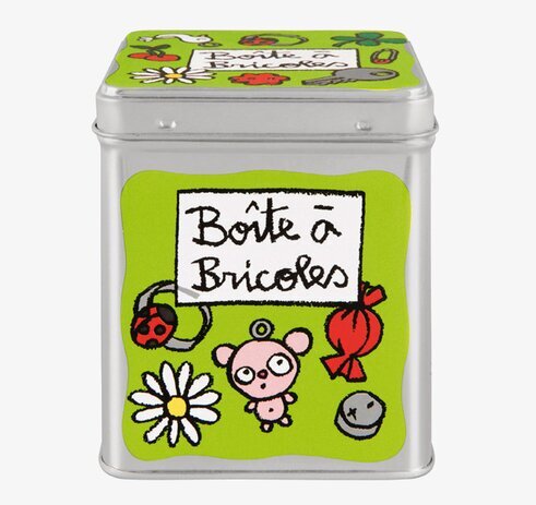 Plåtburk Småsaker grön från Derriére la porte med illustrationer