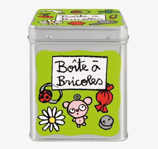 Plåtburk Småsaker grön från Derriére la porte med illustrationer