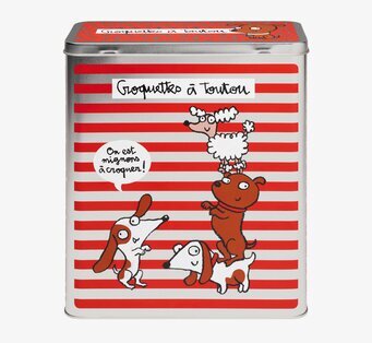 Plåtburk Hundsaker röd från Derriére la porte med hundmotiv