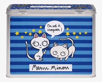 Plåtburk Kattsaker blå från Derriére la porte med kattmotiv