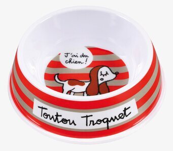 Foto av livfull och färgglad hundskål med unik design