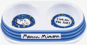 Foto av stilfull kattskål med blått och vitt mönster