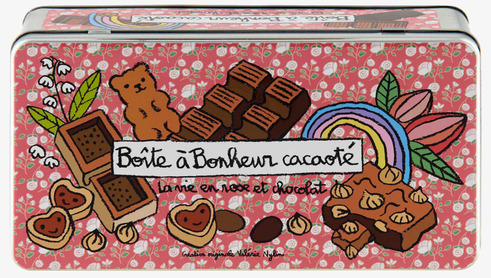 Plåtburk Choklad Rosa från Derriére la porte med illustrationer