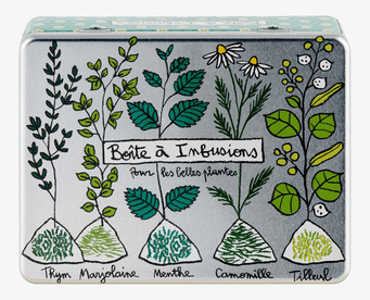 Plåtburk Örtte från Derriére la porte med färgglada örter