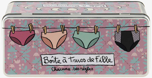 Plåtburk Prylar Tjej från Derriére la porte med tros-motiv