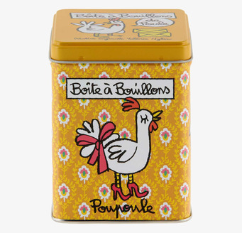 Plåtburk Hönsbuljong från Derriére la porte med färgglad design