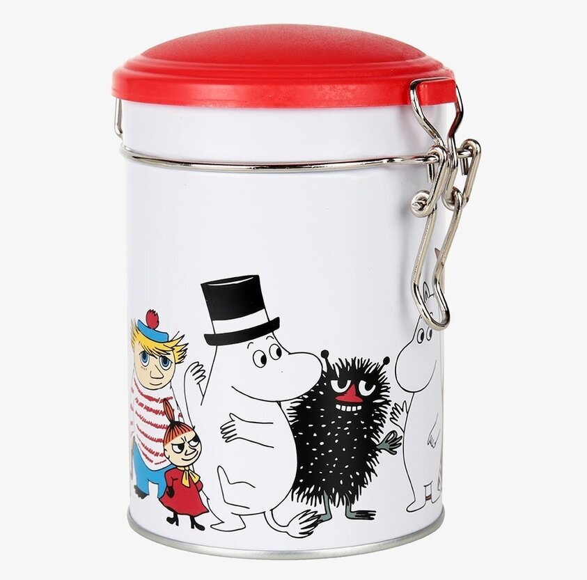 Plåtburk Te Mumin från Moomin by Martinex med färgglada figurer