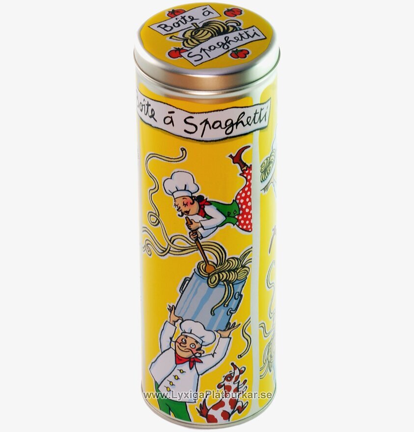 Plåtburk Spagetti gul från Derriére la porte med kockmotiv