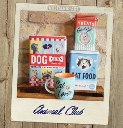 Plåtburk Dog Food #2 från Bromma Kortförlag på trä-hylla