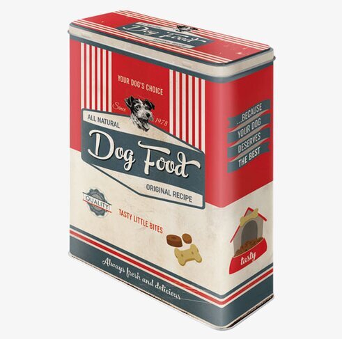 Plåtburk Dog Food #1 från Bromma Kortförlag med retrodesign