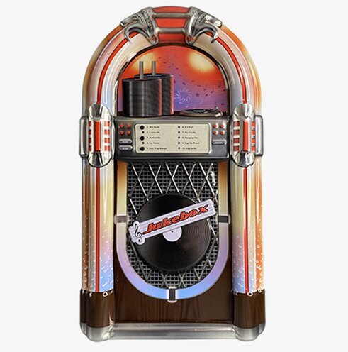 Plåtburk Jukebox från Bromma Kortförlag i retrodesign