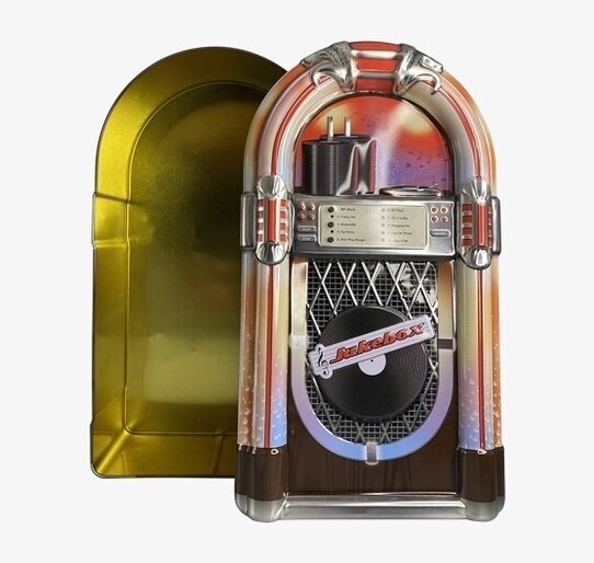 Plåtburk Jukebox från Bromma Kortförlag i retrodesign