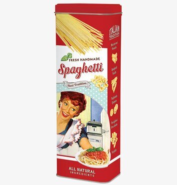 Plåtburk Spaghetti Fresh Handmade från Bromma Kortförlag