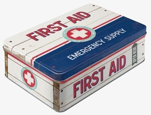 Plåtburk First Aid #2 från Bromma Kortförlag, vit med rött
