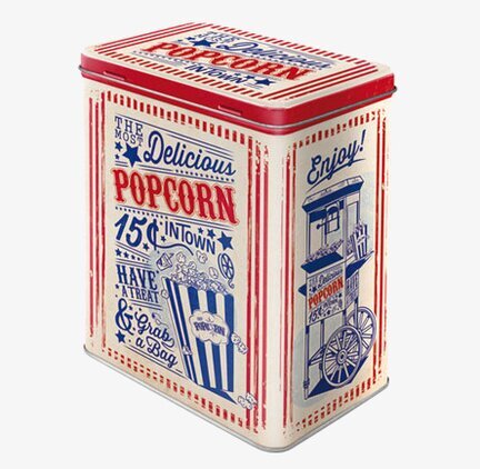 Plåtburk Popcorn från Bromma Kortförlag med retrodesign