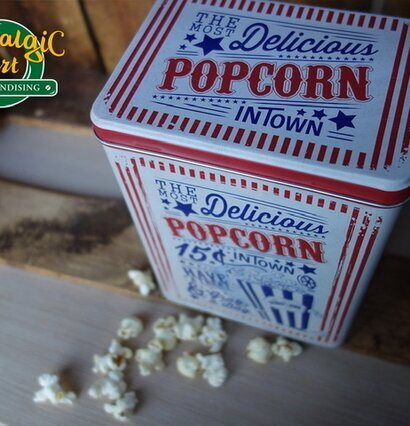 Plåtburk Popcorn från Bromma Kortförlag med retrodesign