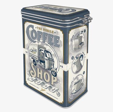 Plåtburk Kaffe från Bromma Kortförlag med retro-design