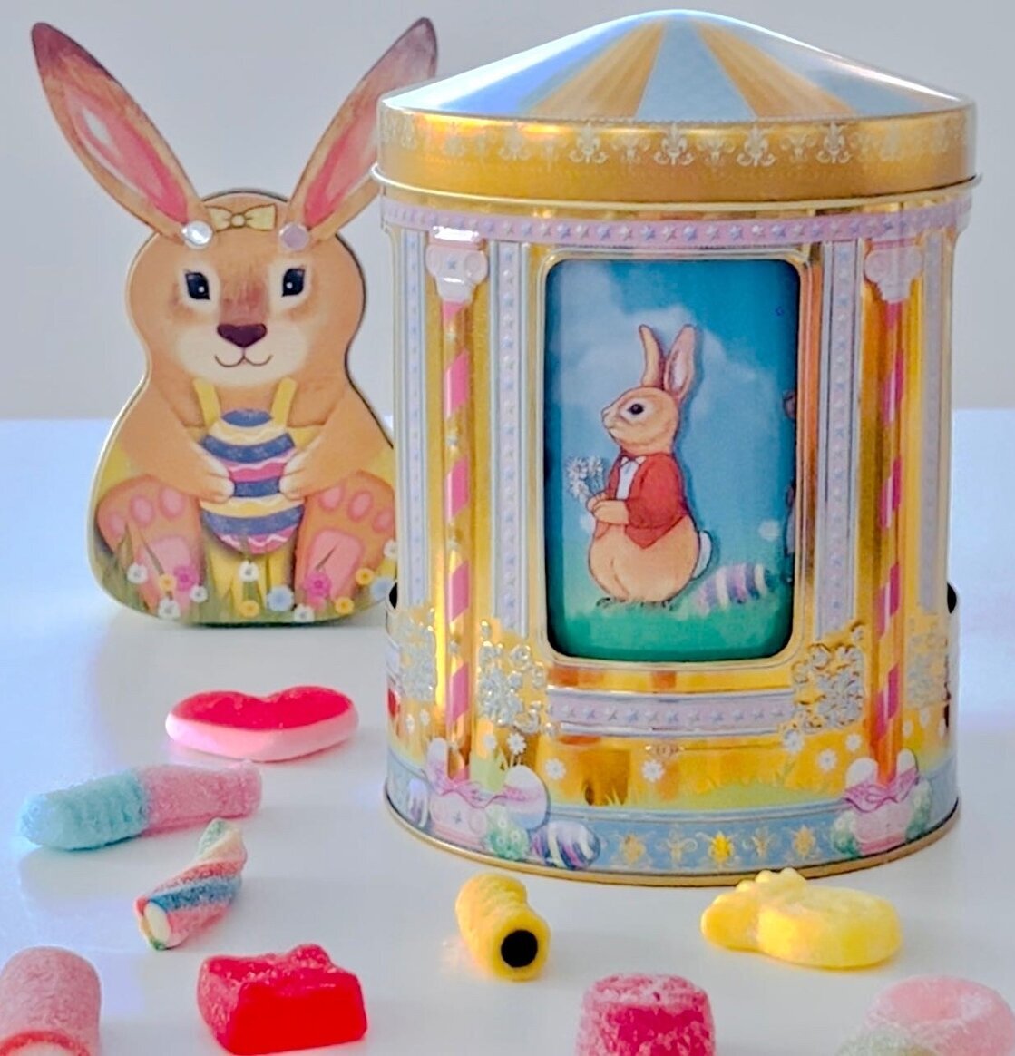 Plåtburk Speldosa Påsk från Bromma Kortförlag med påskhare