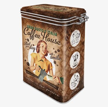 Plåtburk Coffee House från Bromma Kortförlag med retrodesign