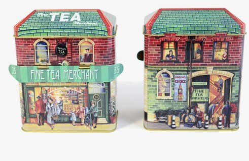 Plåtburk Markishus Tea från Bromma Kortförlag i detalj