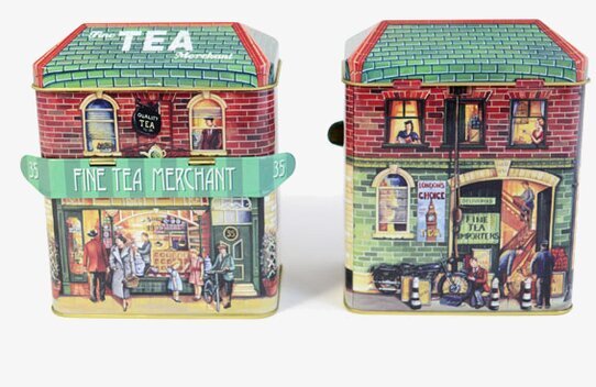 Plåtburk Markishus Tea från Bromma Kortförlag i detalj