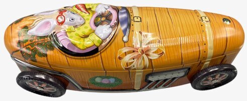 Plåtburk Rabbit Racer Girl från Bromma Kortförlag, racerbil