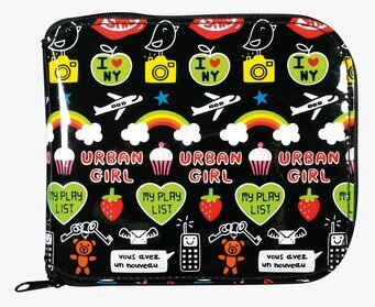 Bild av färgglad väska med urbana och livliga motiv