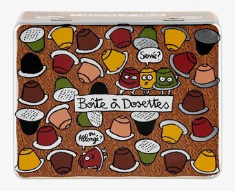 Plåtburk Kaffekapslar från Derriére la porte med färgglad design