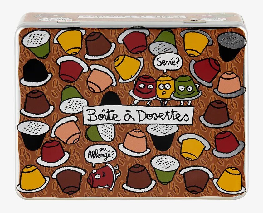 Plåtburk Kaffekapslar från Derriére la porte med färgglad design