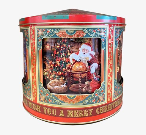 Plåtburk Speldosa Santa Stor från Bromma Kortförlag i julmiljö