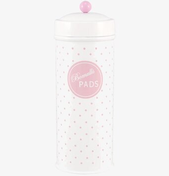 Plåtburk Gullan Pads från Strömshaga med rosa prickar