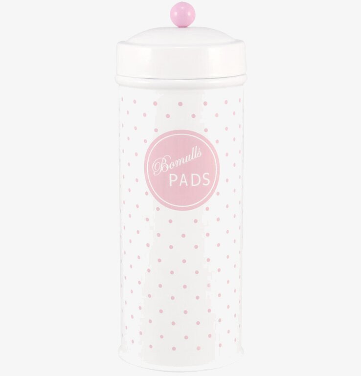 Plåtburk Gullan Pads från Strömshaga med rosa prickar