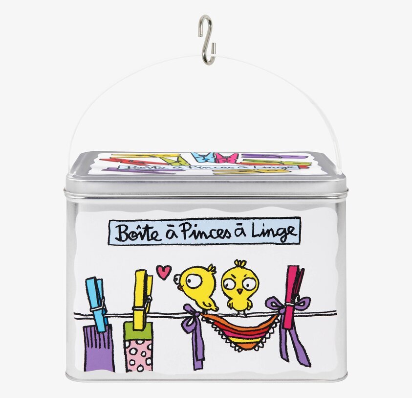 Plåtburk Klädnypor vit från Derriére la porte med fåglar