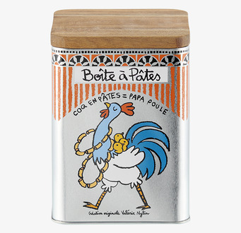 Plåtburk Pasta från Derriére la porte med tuppillustration