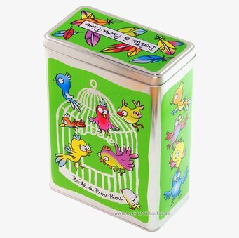 Plåtburk Fåglar grön från Derriére la porte med fågelmotiv