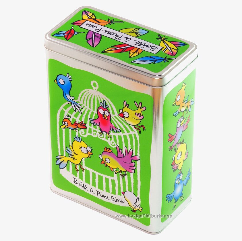 Plåtburk Fåglar grön från Derriére la porte med fågelmotiv