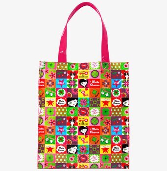 Bild av livlig shoppingväska med färgglad mosaikdesign