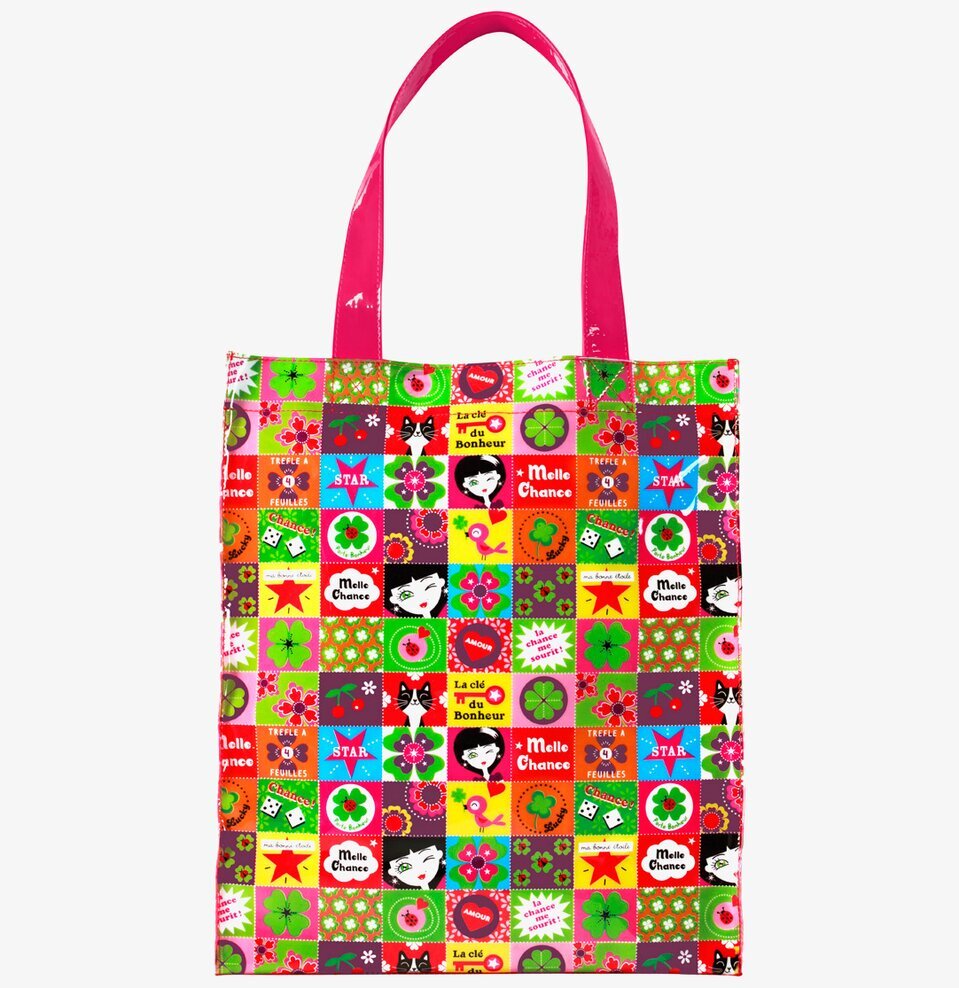 Bild av livlig shoppingväska med färgglad mosaikdesign