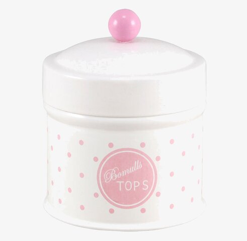 Plåtburk Gullan Tops från Strömshaga med rosa prickar