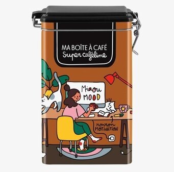 Plåtburk Kaffe Miaou från Derriére la porte med kattmotiv