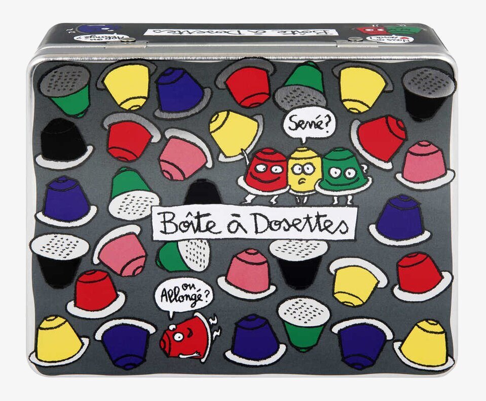 Plåtburk Kaffedosetter från Derriére la porte med färgglad design