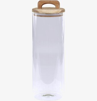 Bild av stilren glasburk med akacialock och design