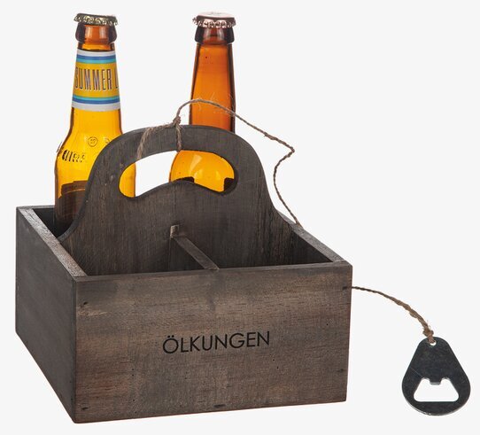 Trälåda Ölkungen Grå från Different Design med ölflaskor