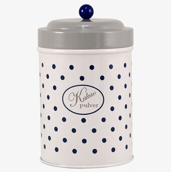 Plåtburk Barbro Kakaopulver från Strömshaga med blå prickar