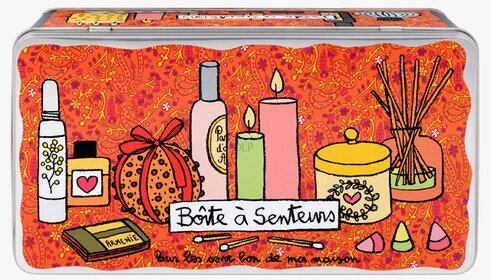 Plåtburk Doftljus från Derriére la porte med paisleymönster