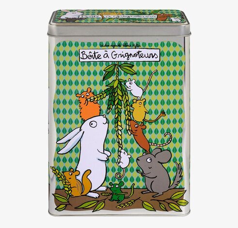 Plåtburk Musli Grön från Derriére la porte med mössmotiv