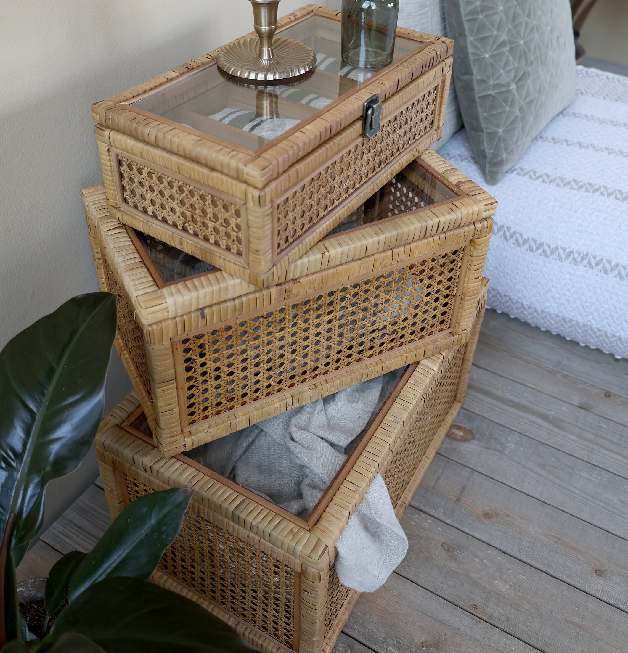 Förvaringslådor Set/2 Flätad Rotting från Chic Antique