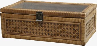 Bild av flätad rottinglåda med fyra fack och glaslock