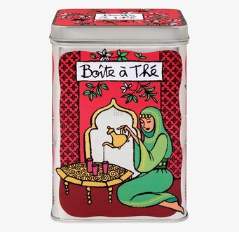 Plåtburk Te Röd från Derriére la porte med orientaliska mönster