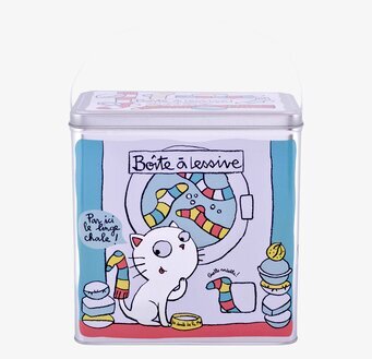 Plåtburk Tvättmedel Vit från Derriére la porte med kattmotiv